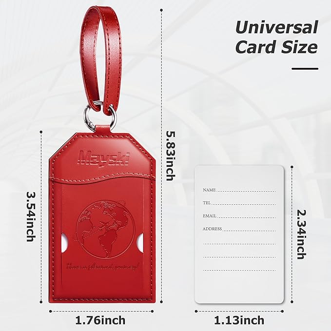 Mayski Luggage Tags for Suitcases 3 Pack Suitcase Bag Tags, TSA Approved, Metal Buckle, Bag Tags with Name ID Card Travel Essentials, Red Global