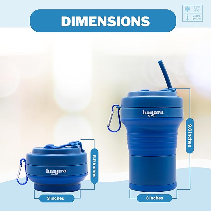 Collapsible Cup with Reusable Straw – 18 Oz (550 Ml), Portable Travel Mug, BPA-Free, Leak-Proof, Microwave & Dishwasher Safe, Multi-Purpose for Hot & Cold Drinks – Navy Blue
