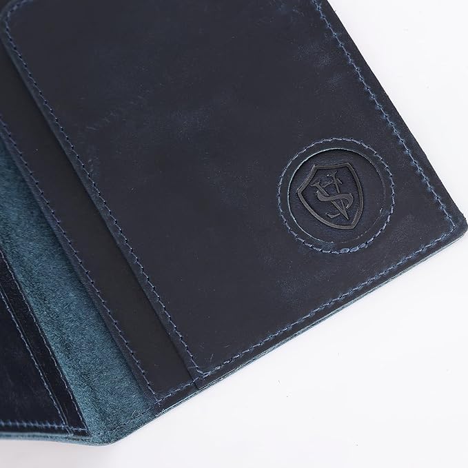 STAR VISTA Albatross Leather Travel Passport Holder, Minimalist Design, Full Grain Leather Case for Women and Men - Slim Passport Wallet, Bifold, RFID Blocking, with AirTag Holder, Navy Blue