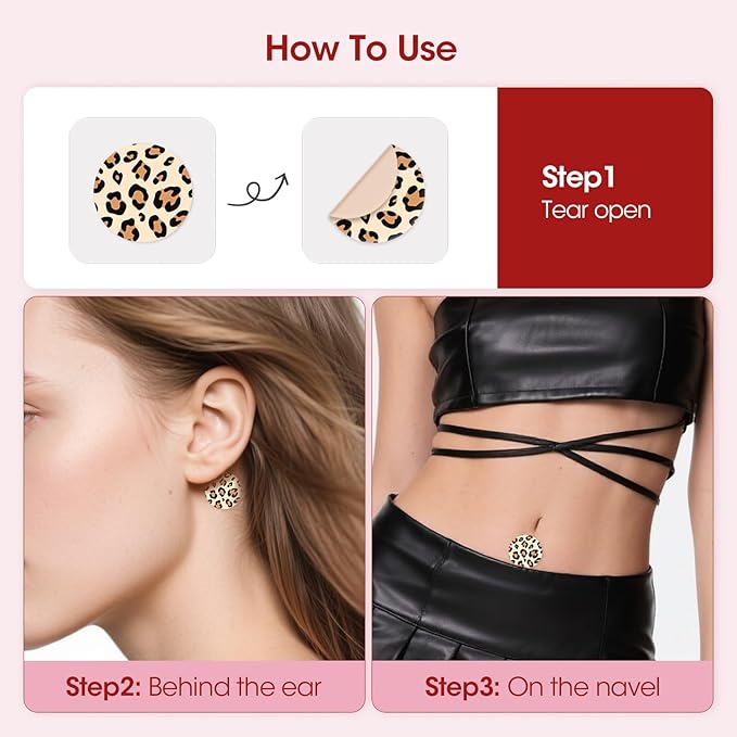 MQ 33ct Motion Sickness Patch Non Drowsy, Sea Sickness Patches for Cruise Ship Travel, Waterproof Patch Behind Ear for Car Airplane Altitude Sickness, Long Last 72H, Leopard Pattern