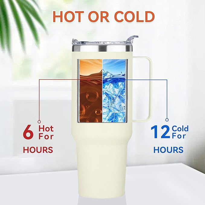 HASLE OUTFITTERS 40 oz Stainless Steel Tumbler with Handle, Vacuum Insulated Tumblers Bulk, Reusable Double Wall Travel Coffee Mug, Durable Powder Coated Water Bottle(Beige, 8)