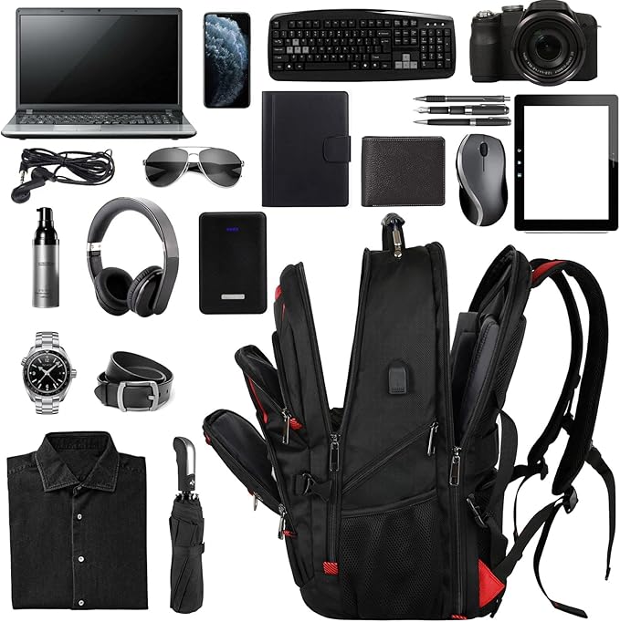 17.3 Laptop Backpack, Extra Large Travel laptop Backpack with Rain Cover, TSA Friendly Flight Approved with RFID Anti Theft Pocket and USB Charger Port, Water Resistant College Bag for Men and Women