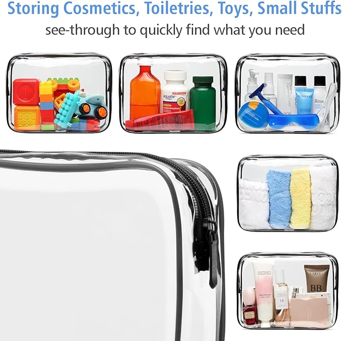PACKISM Clear Makeup Bags, 4 Pack Quart Size Travel Bag TSA ApprovedTravel for Toiletries, Cosmetic Bags Carry on Clear Toiletry TSA Approved Toiletry, Black