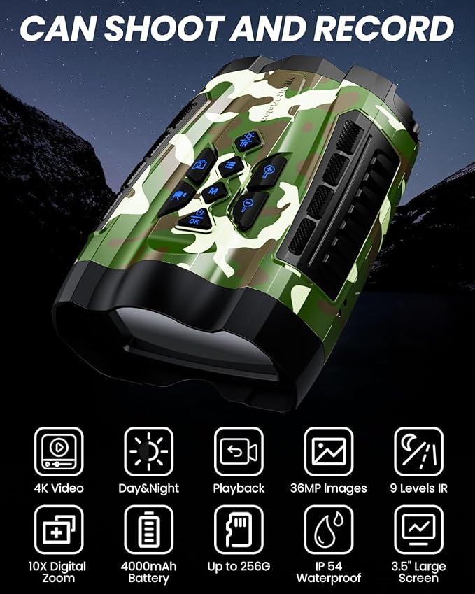 Night Vision Goggles, 4K Binoculars with Camera, 3.5" HD Display and 32GB TF Card, 9 Gear Night Vision, 10X Digital Zoom, 4000mAh Battery Nightvision