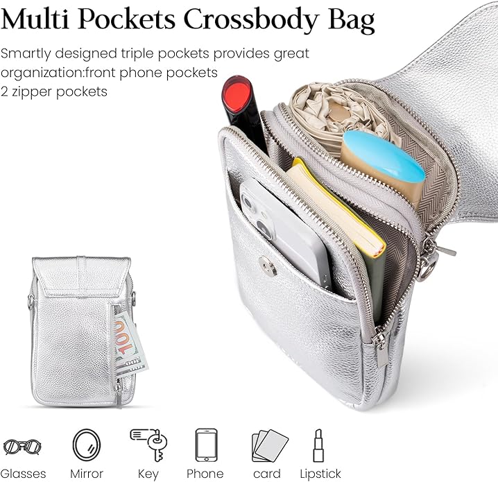 befen Genuine Leather Small Crossbody Bags for Women, Multi Pocket Cell Phone Crossbody Purse with RFID Blocking Card Slots
