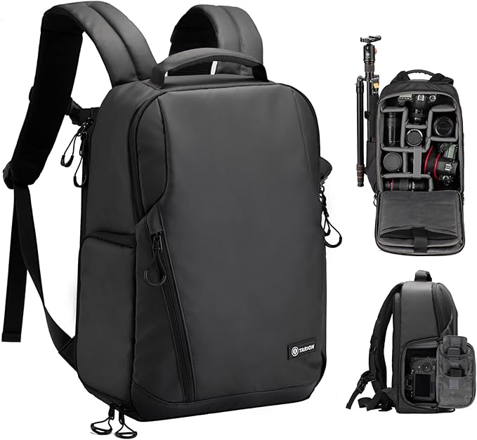 TARION Camera Backpack Waterproof Bag - 12.5L Slim DSLR Backpack with 14'' Laptop Compartment Rain Cover Slim Photography Bag for Men Women Photographers for DSLR SLR Lens Black TRL