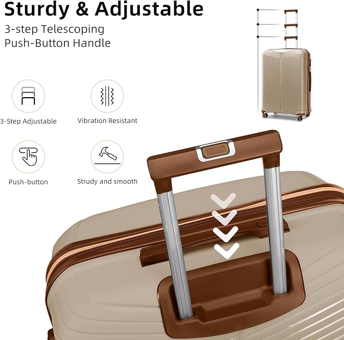 LEAVES KING Luggage Sets 5 Piece, Expandable(Only 24"&28") PP Suitcase with Spinner Wheels, Durable Luggage Sets Clearance Carry On Luggage Suitcase Set For Women Men, Cream111