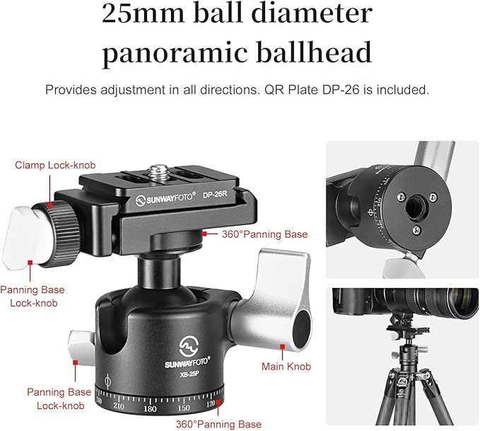 TT2340CE 4-Sections Carbon Fiber Travel Tripod for Ipad, Phone, DSLR Camera, Ideal for vlog Photography, Compact Travel Tripod Lightweight, Small and Short, with 25mm Ball Head