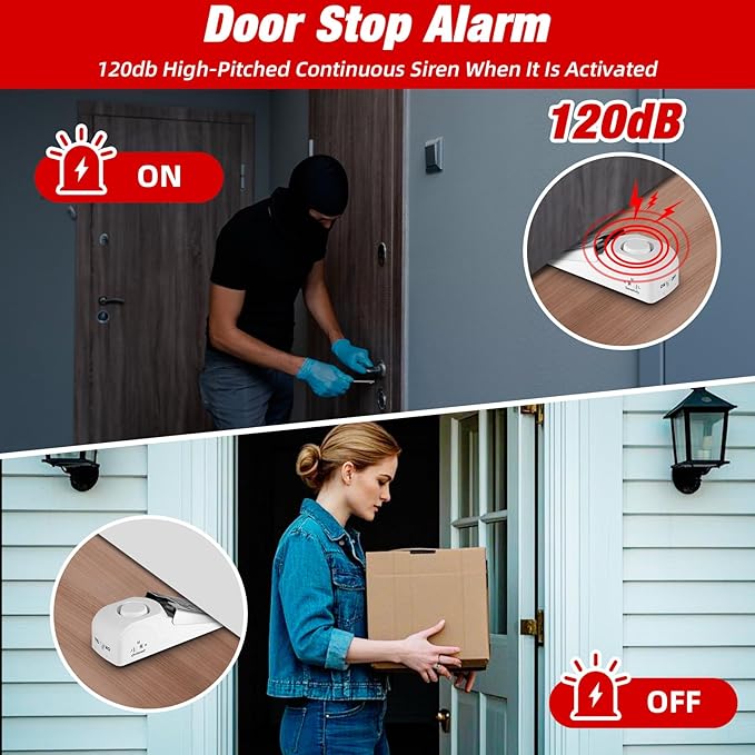 Portable Door Stop Alarm and Traveling Hotel Door Lock, No Installation Required, Provides Double Security for Home, Hotel and Traveling (2 Door Lock + 2 Door Stop)