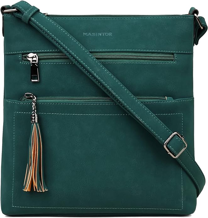 MASINTOR Crossbody Purses for Women, Multi Pocket Casual Crossbody Bag, Adjustable Strap Shoulder Bag with Tassel