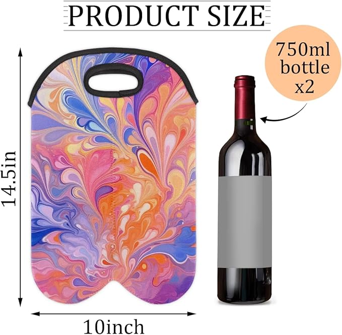 Wine Carrier Tote Personalized Bag for 2 Bottles - Neoprene Wine Bottle Holder with Carry Handle, Wine Protective Bag Insulated Bag Beer Cans Water Bottle Holder for Travel Picnic,Style4