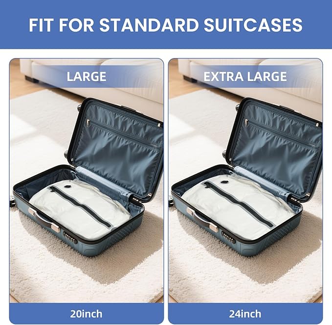 BAGAIL TPU Vacuum Bag for Travel, Reusable Compression Bag with IPX8 Waterproof Zipper, Save Space for Suitcase, Backpack and Carry on (White, ExtraLarge, With Pump)