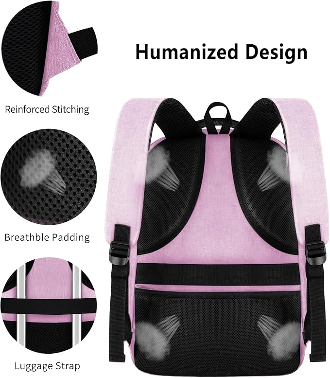 Pink Backpack for Women, School Backpacks for Girls Teen, Bookbag with USB Charging Port, College High School Backpack Fits 15.6 Inch Laptop, Casual Work Business Back Pack