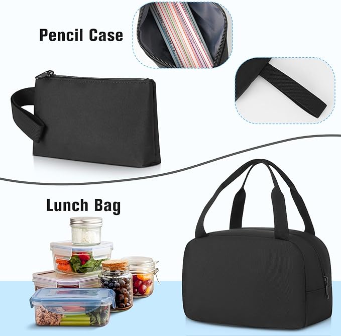 School Backpack 3PCS Sets for Teens Lightweight Bookbag with Lunch Bag Pencil Case for Middle School High School College