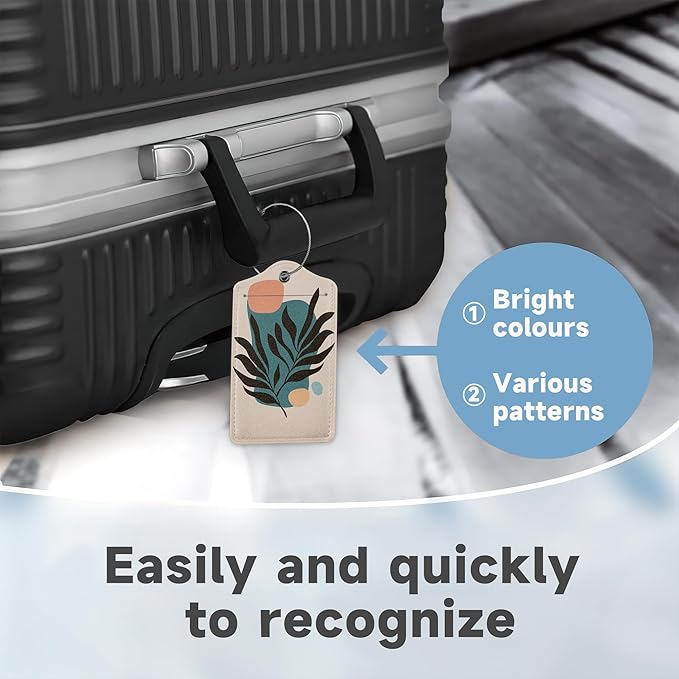 Boho Line Leaves Luggage Tags, 2 Pack Travel Cruise Tags for Suitcases,Cute Identifiers with Privacy Flap, Baggage Tags for Women Men Handbag