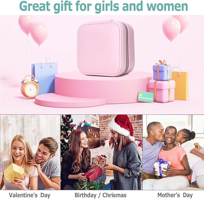 Travel Small Portable Mini Jewelry Box for Rings Earrings Necklaces and Lipstick Pink