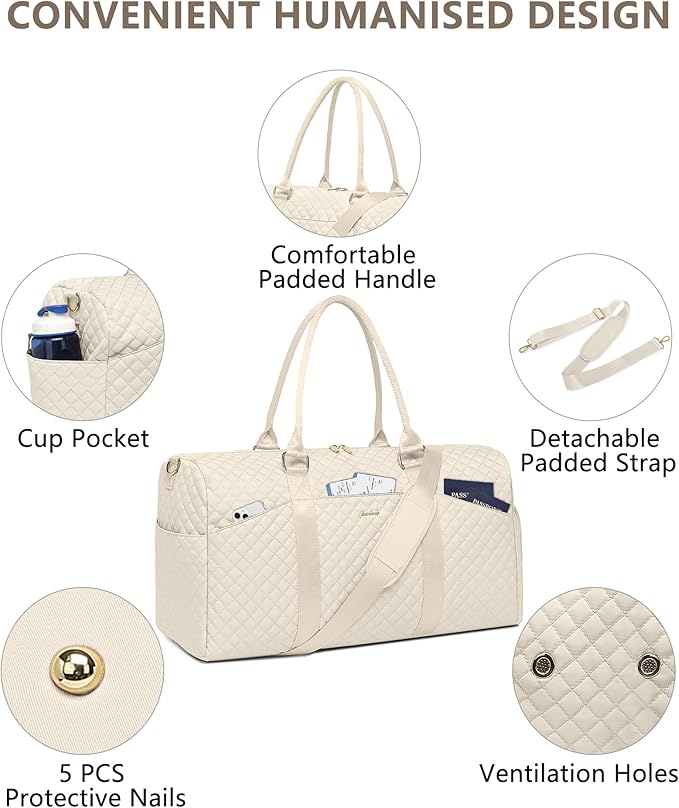 Weekender Travel Duffle Bag for Women - Carry on Bag with Shoe Compartment Overnight Bags with Toiletry Bag Wet Pocket Weekend Traveling Yoga Gym Hospital Bags for Labor and Delivery Beige