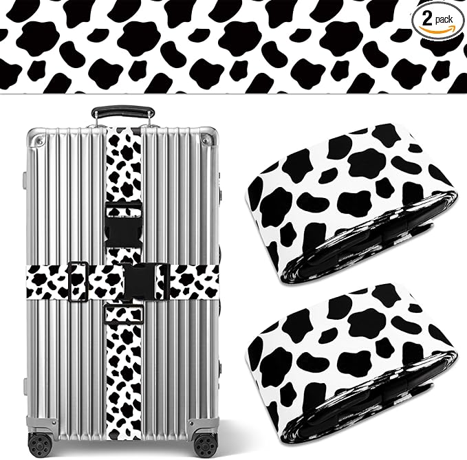 Cow Print Luggage Straps for Suitcases TSA Approved, Luggage Identifiers for Suitcase, Adjustable Suitcase Strap for Baggage Security with Cute Patten, Travel Necessary Accessories