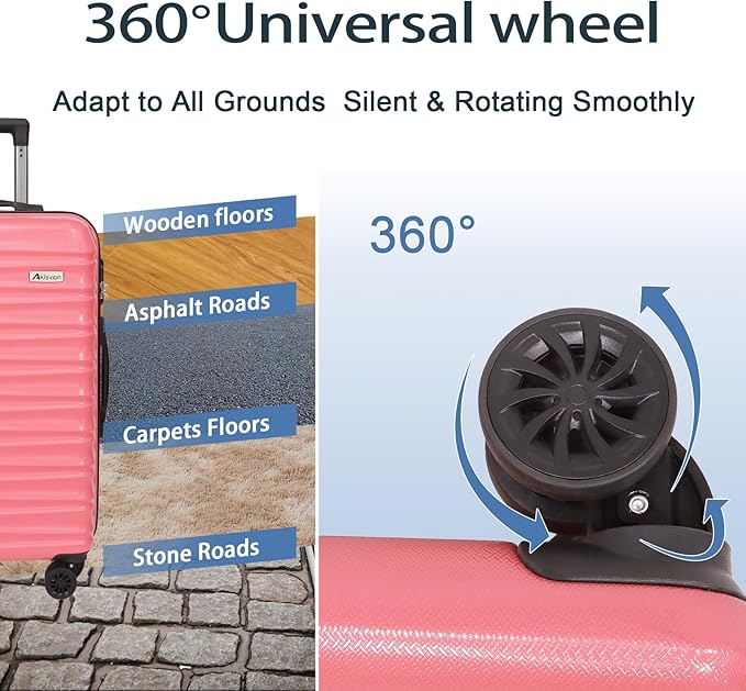 Luggage Set 3 Pieces (20/24/28) -Suitcase Set - Carry on Luggage with Wheels - Check-in Luggage - PC + ABS Durable Suitcase Rotating Silent Wheels Hardside Luggage with Spinner Wheels,5pcs (Pink)