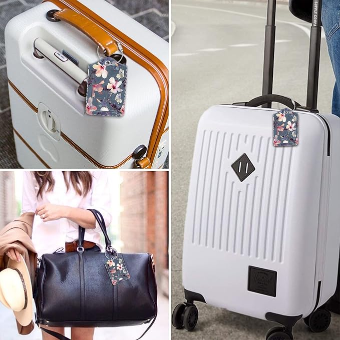 Fintie Luggage Tags, Privacy Cover ID Label with Stainless Steel Loop and Address Card for Travel Bag Suitcase - Blooming Hibiscus (2 Piece)
