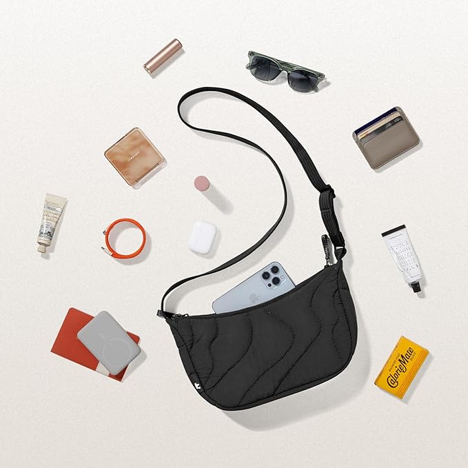 tomtoc 3.5L Puffer Sling Crossbody Bag for Women Trendy, Nylon Quilted Crescent Shoulder Bag Purses for Cellphone and Daily Essentials, Puffy Travel Hobo Handbag with Adjustable Strap & Inner Pockets