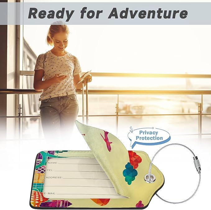 Travel Luggage Tags, 2 Pack Travel Cruise Tags for Suitcases, Cute Identifiers with Privacy Flap, Baggage Tags for Women Men Handbag
