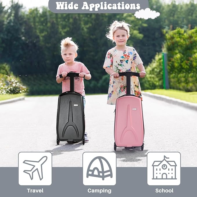 MRPLUM 20" Ride-On Suitcase with Detachable Scooter for Kids,Foldable Hardshell Carry-On Luggage for Toddlers Ages 4-15 with Adjustable Handle,Easy Steering&Brake(Airplane Approved)
