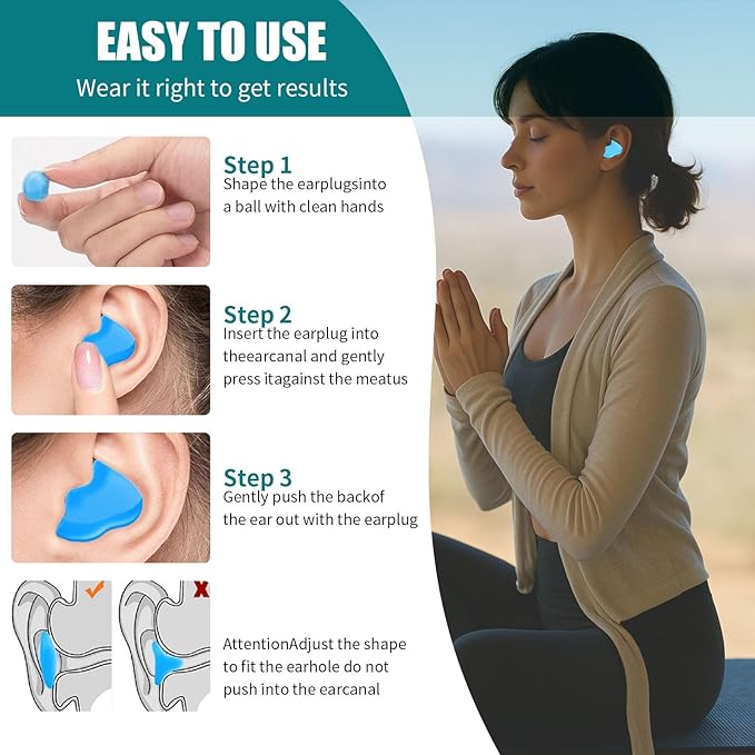Ultra-Soft Noise Cancelling Sleeping Ear Plugs - Moldable Silicone，Wear Comfortable Noise Repairing Ear Plugs,Reusable,for Adults, Kids and Swimming (Color 1, Round)
