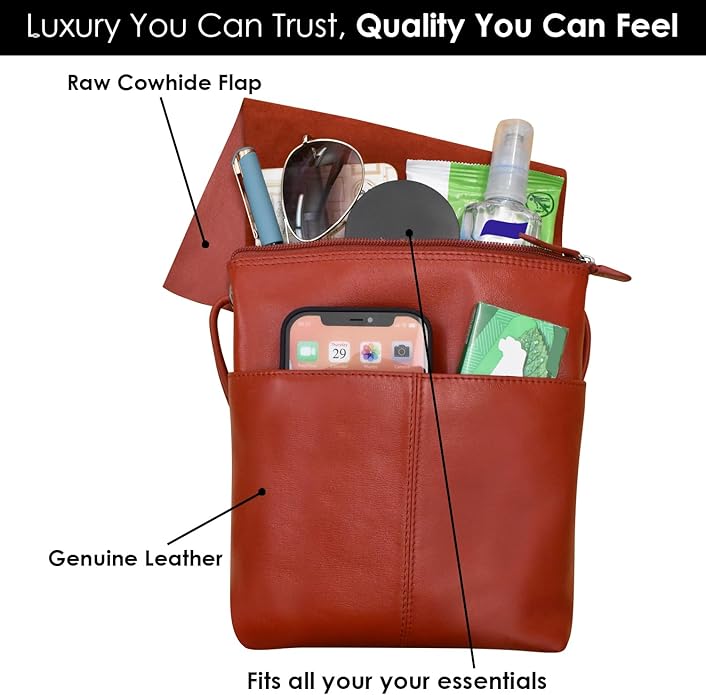 ili New York Leather Mini Sac Crossbody - Genuine Leather Crossbody Bags for Women with RFID Blocking, Adjustable Strap