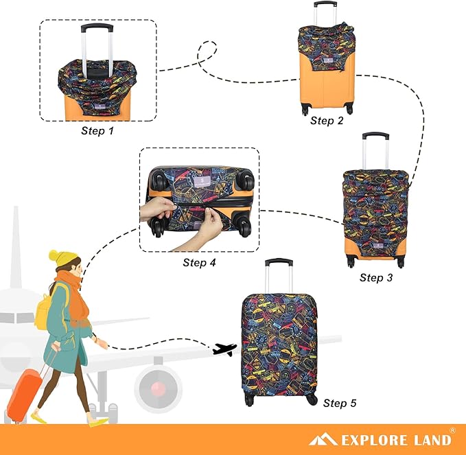 Explore Land Travel Luggage Cover Suitcase Protector Fits 31-32 Inch Case (Stamp, XL)