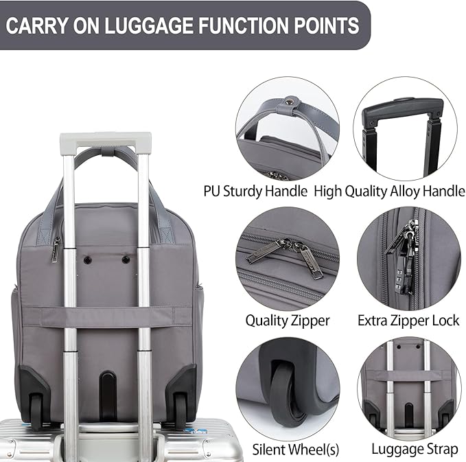 EMPSIGN Underseat Carry On Wheeled - 16" Carry on Bag with Wheels Multi-functional Lightweight Rolling Bag Overnight Weekender Small Suitcase for Women Men Travel Business, Dark Grey