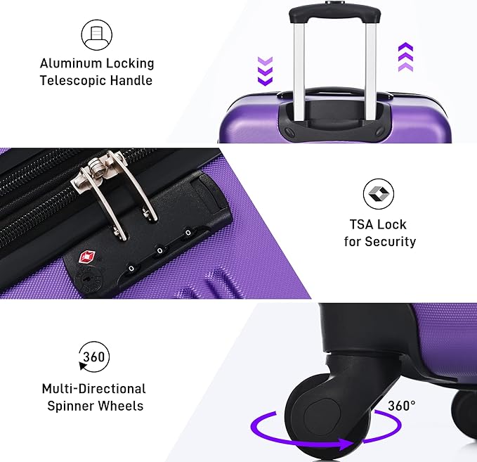 Merax Luggage sets of 13 Piece 16 20 20 28 IN Carry on Luggage Hard Case Purple Luggage Expandable Checked Luggage Suitcase Set with Wheels