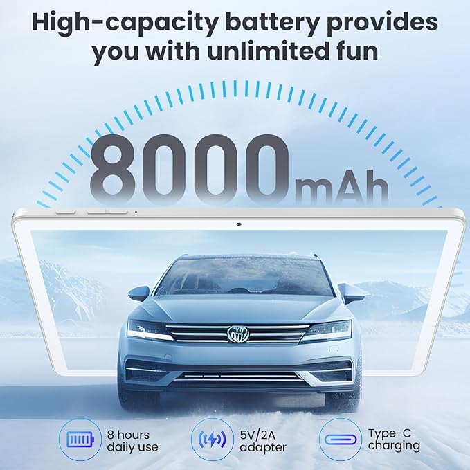 11 Inch Tablet, Android 14 Tablet with Sim Card Slot, 128GB+16GB+1TB Expandable, 2.0Ghz Octa-Core, 8000mAh Battery, Incell Screen, 21+8MP Dual Camera, 5G WiFi, Tableta with Keyboard/Mouse/Case, Gray
