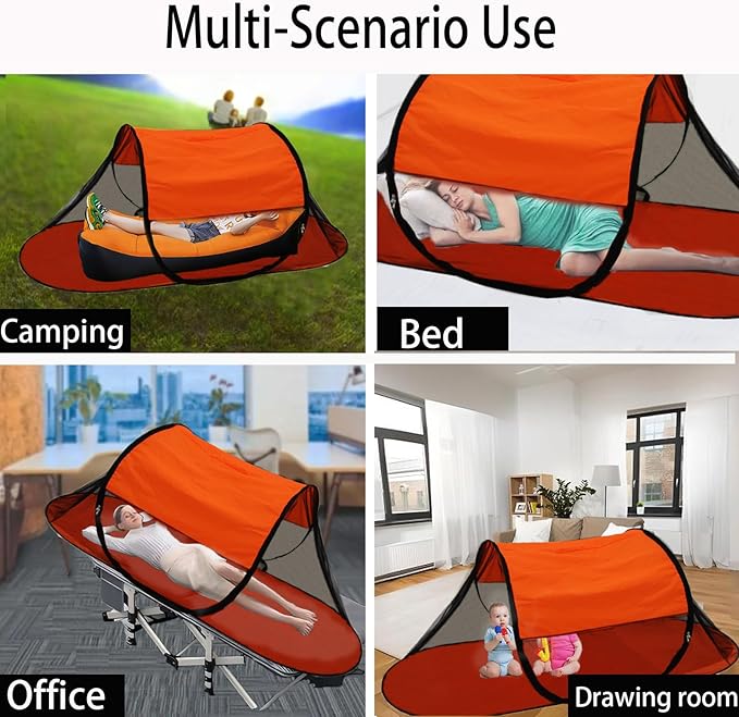 CMINGJ Large Pop Up Mosquito Tent, Portable Foldable Mosquito Net with Bottom for Bed, Camping, Travel, Patio, Suitable for Outdoor Indoor (78 * 28 * 27inch) (Orange Bottom & Top)