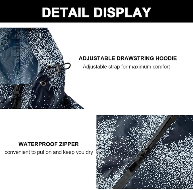 Rain Poncho Jacket Coat Hooded Zipper Style for Women/Men/Adult with Pocket