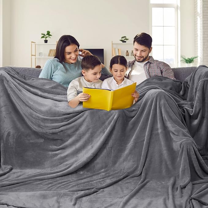 PHF Oversized King Fleece Blanket 120"x120", No Shed No Pilling Big Soft Blanket, Extra Large 10'x 10' Lightweight for Bed, Sofa Travel and Camping, Suitable for All Season, Grey