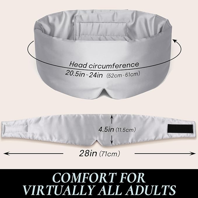 Zenssia Satin Sleep Mask for Women and Men, Lightweight Padded Eye Mask with Adjustable Strap, Comfort Blackout for Travel and Nap - Silver Grey