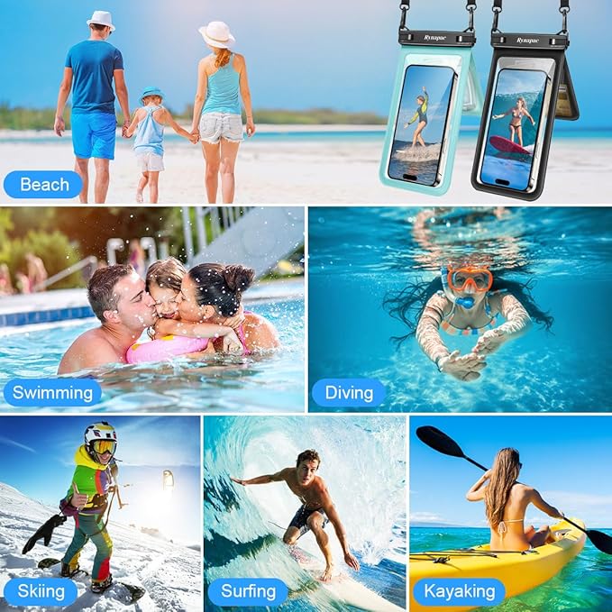 Double Space Waterproof Phone Pouch, 2 Pack Waterproof Phone Case with Lanyard for iPhone 15 Pro Max Galaxy S23 Pixel 7a up to 8.5’’, Cellphone Dry Bag for Beach Vacation