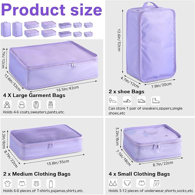 Reginary 6 Set Travel Packing Cubes Luggage Organizer Set Lightweight Suitcase with Shoe Bag for Clothes Toiletries