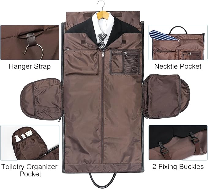 Leather Garment Bag for Travel, Modoker Carry On Suit Carrier Travel Bag with Shoulder Strap/Multiple Pockets - Ideal for Business Trips & Weekend Getaways - The Garment Duffel Bag for Traveling Men