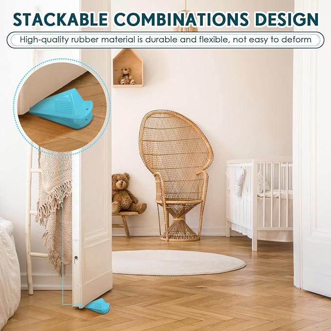 Frienda 6 Pcs Jumbo Door Stoppers Heavy Duty Door Stopper Tall up to 2inch Tall Wedge TPR Large Wedge Stackable Big Rubber Doorstop for Hotel Carpet Hardwood Concrete and Tile (Blue)