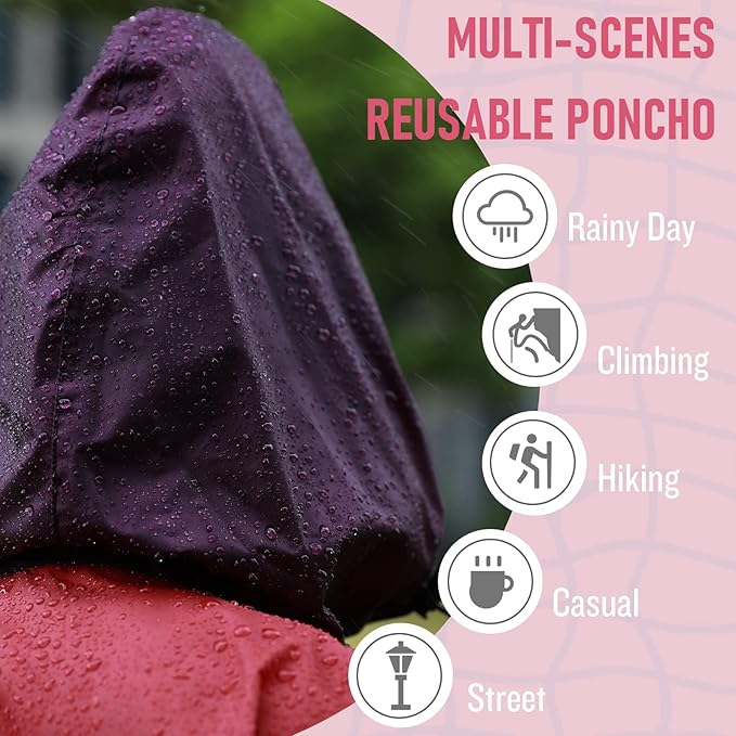SaphiRose Rain Poncho Jacket Coat Hooded for Adults with Pockets