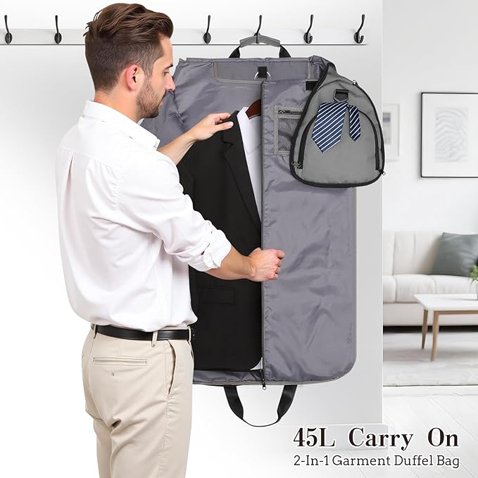 Garment Duffle Bags for Travel, Carry On Garment Duffel Weekender Bag 45L | 2-days Trip,Wrinkle-Free Travel,Separate Shoe Pocket | Overnight Garment Bag for Vacation, Business Trips, Weekend