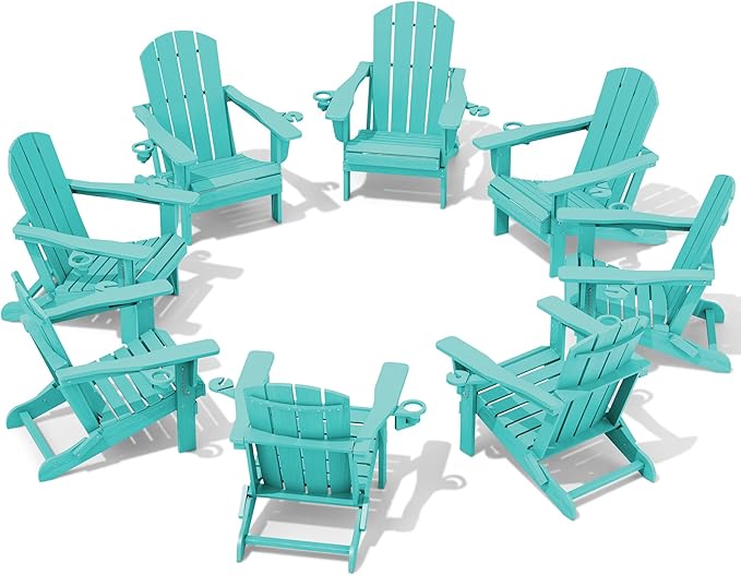 SERWALL Adirondack Chair with Cup Holders - Composite Adirondack Chairs Set of 8 HDPE Outdoor Chairs All Weather Use- Aruba