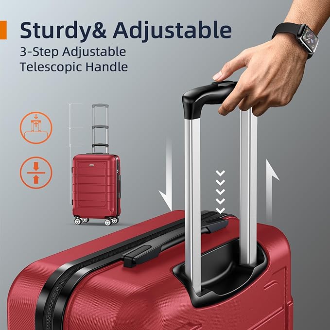 SHOWKOO Luggage Sets Expandable PC+ABS Durable Suitcase Double Wheels TSA Lock Bright Red