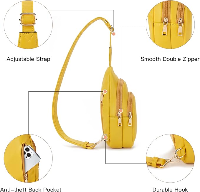 Telena Small Sling Bag for Women Leather Crossbody Fanny Packs Chest Bag for Women