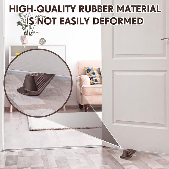 Frienda 2 Pcs Jumbo Door Stoppers Heavy Duty Door Stopper Tall up to 2inch Tall Wedge TPR Large Wedge Stackable Big Rubber Doorstop for Hotel Carpet Hardwood Concrete and Tile (Coffee)