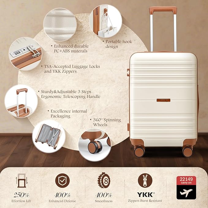 Luggage Sets with spinner wheels, PC+ABS Hard Shell Travel Luggage,Lightweight Carry-on suitcases with TSA Lock,YKK Zippers (Light Purple, 5 piece sets(20/24/28/DB/TB))