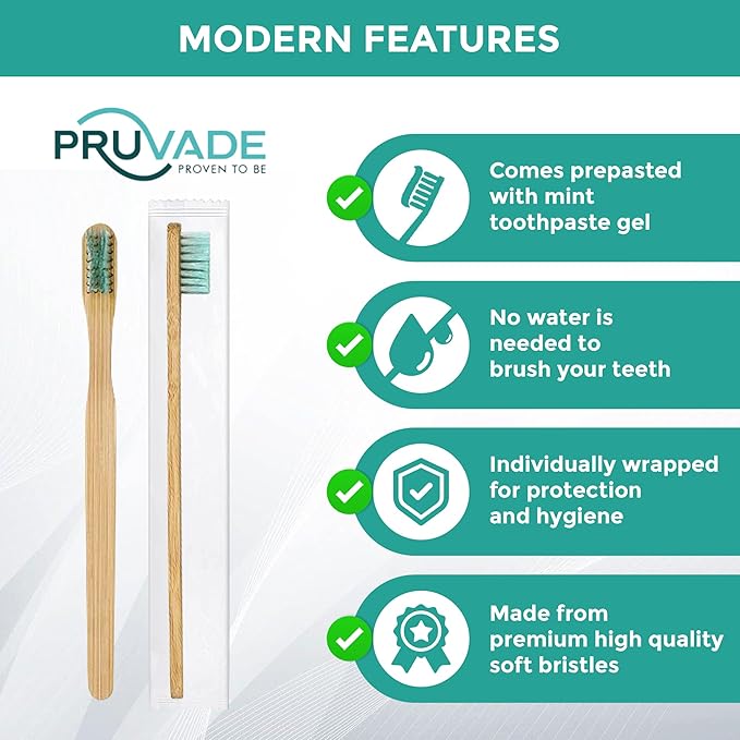 144 Pack Disposable Bamboo Toothbrushes with Toothpaste Built in - Prepasted Toothbrushes Individually Wrapped - Single Use Waterless Tooth Brush with Soft Bristles for Work, Camping, Travel