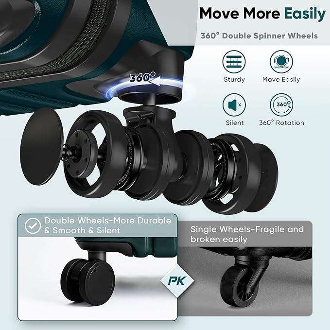 SHOWKOO Luggage Sets 3 Piece 100% PC Ultra Tough Hardside Expandable Suitcases Sets with TSA Lock Double Spinner Wheels (20in/24in/28in, Dark Green